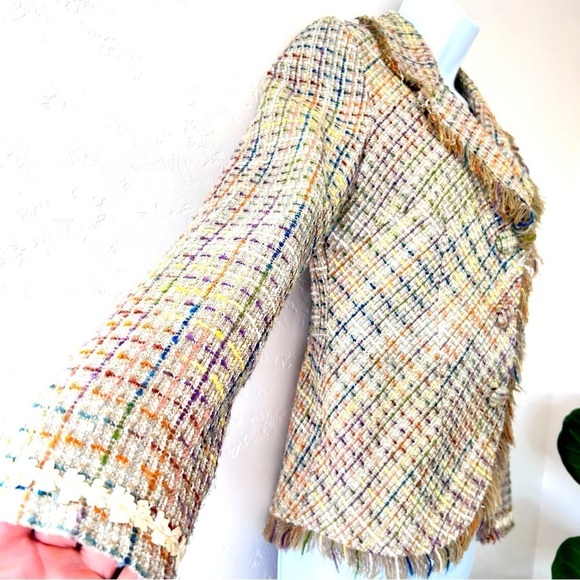 Desert Diva  By Sherry Holt Pastel Tweed Blazer with Fringe Trim Size S Academia - Picture 2 of 12